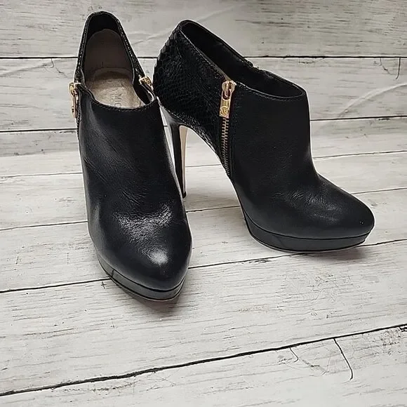 Michael Kors Womens York Boot Sz 8.5 Black Leather Stiletto Heel Platform Bootie - Picture 9 of 11